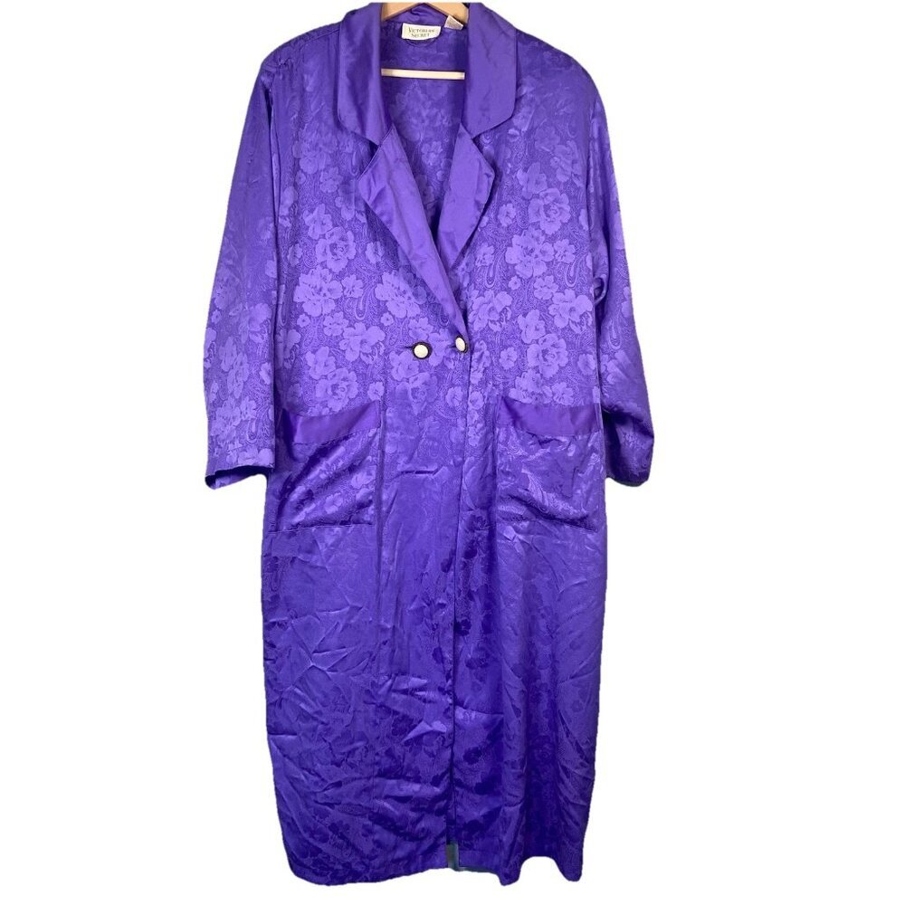 Vintage 1980’s Victoria’s Secret Gold Label M Purple Robe Double‎ Button Front